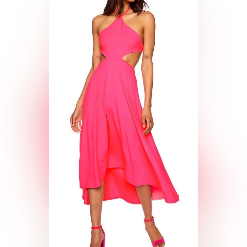 #24-NWT Susana Monaco Cut Out Waist Halter Dress in Shocking Pink
